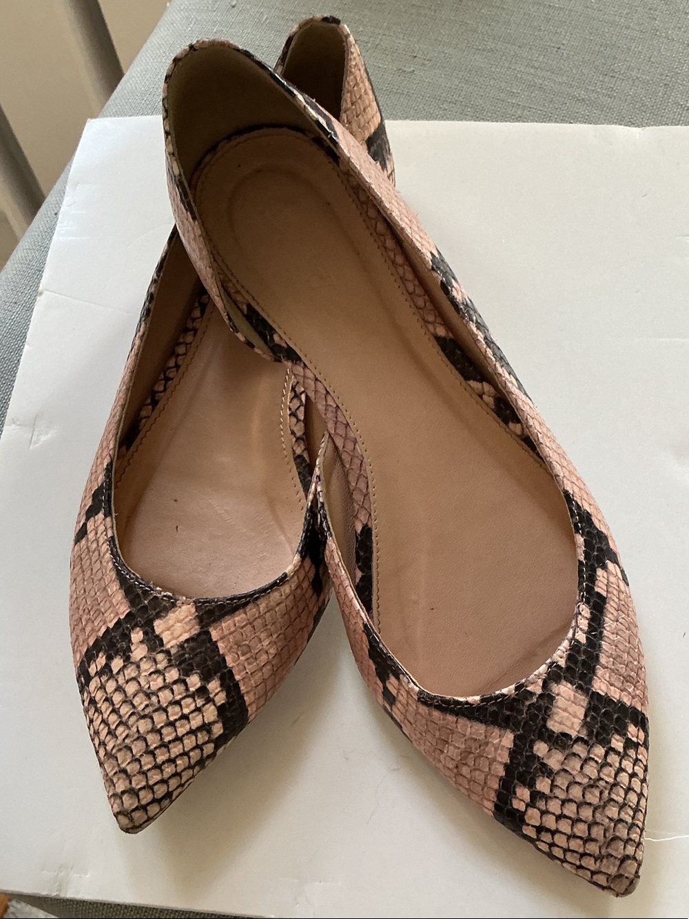 Women's Pointed Toe Snake Print Flats in Blush from J.CREW